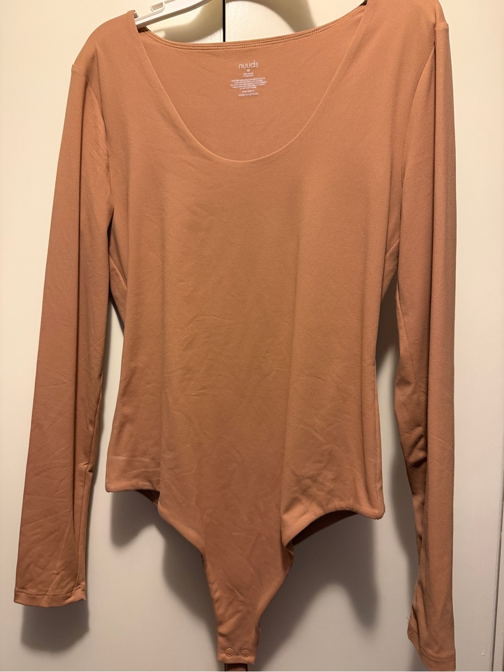 nuuds Long Sleeve Scoop Neck Bodysuit in Peach